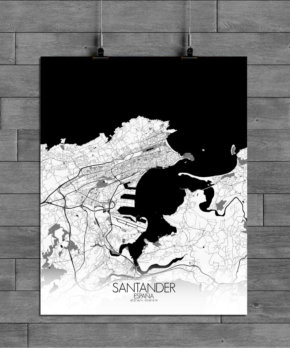 Mapospheres Santander Black and White full page design poster affiche city map