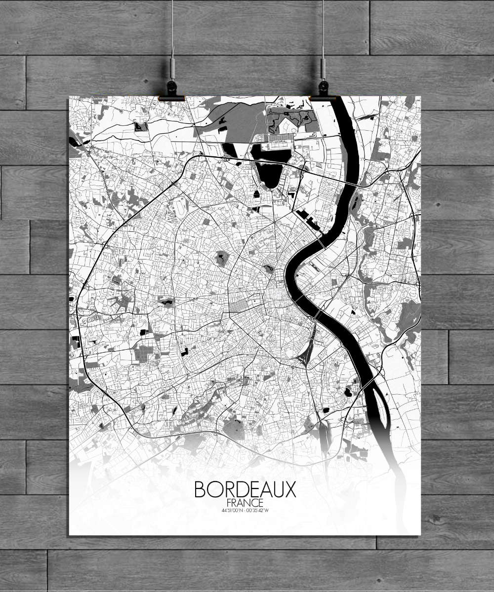 Mapospheres Bordeaux Black and White full page design poster city map