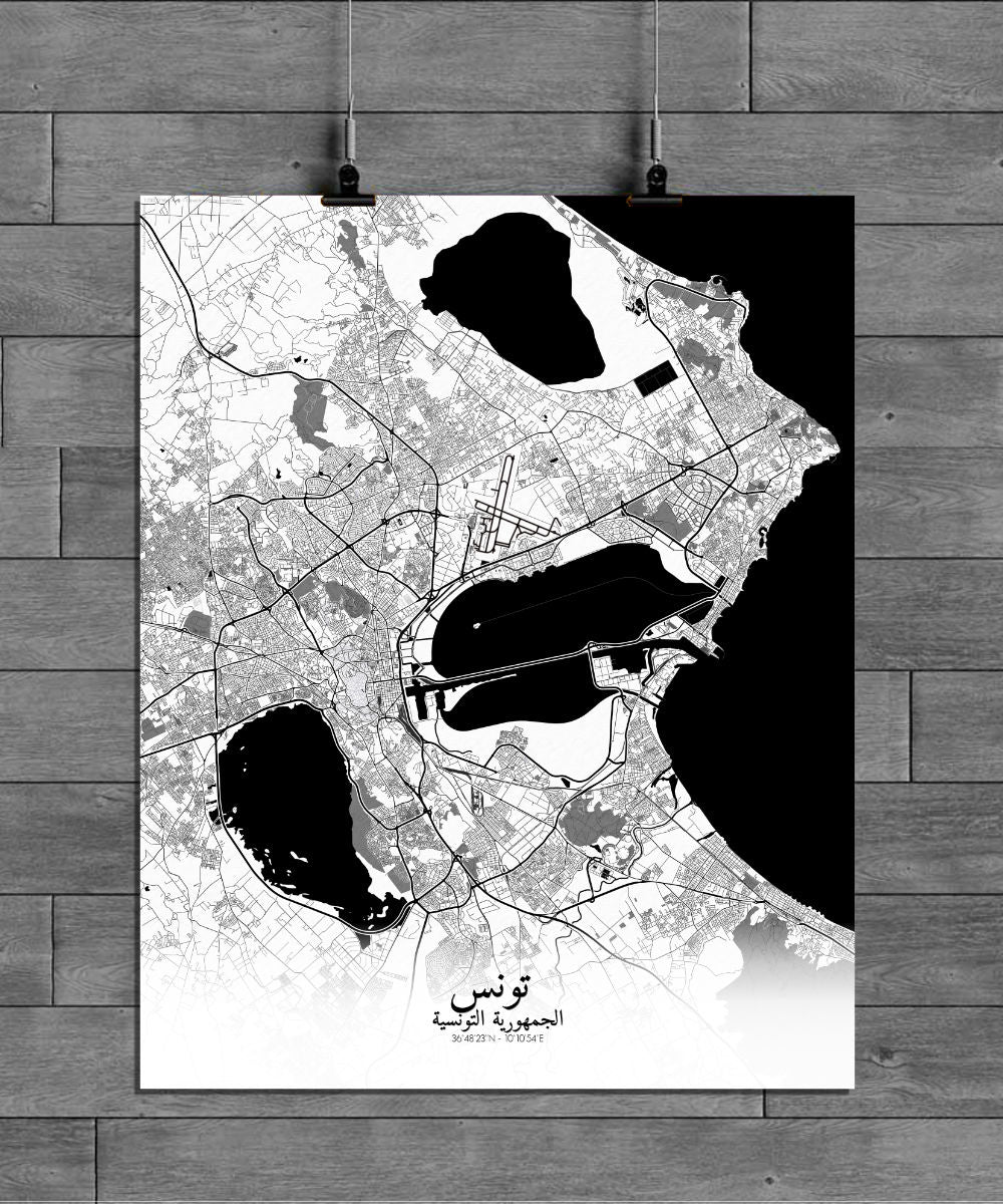 Mapospheres Tunis Black and White full page design poster city map