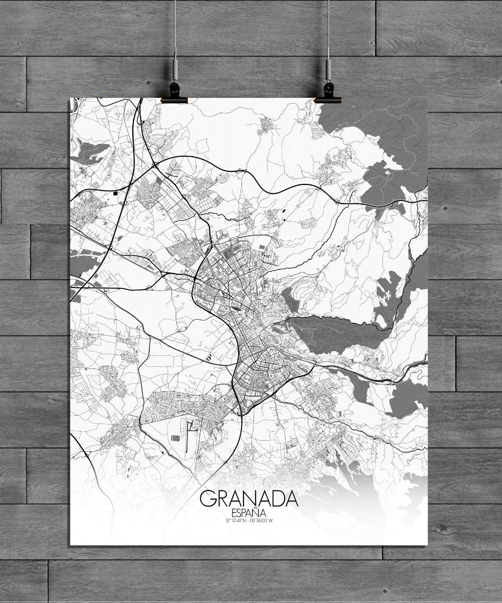 Mapospheres Granada Black and White full page design poster affiche city map
