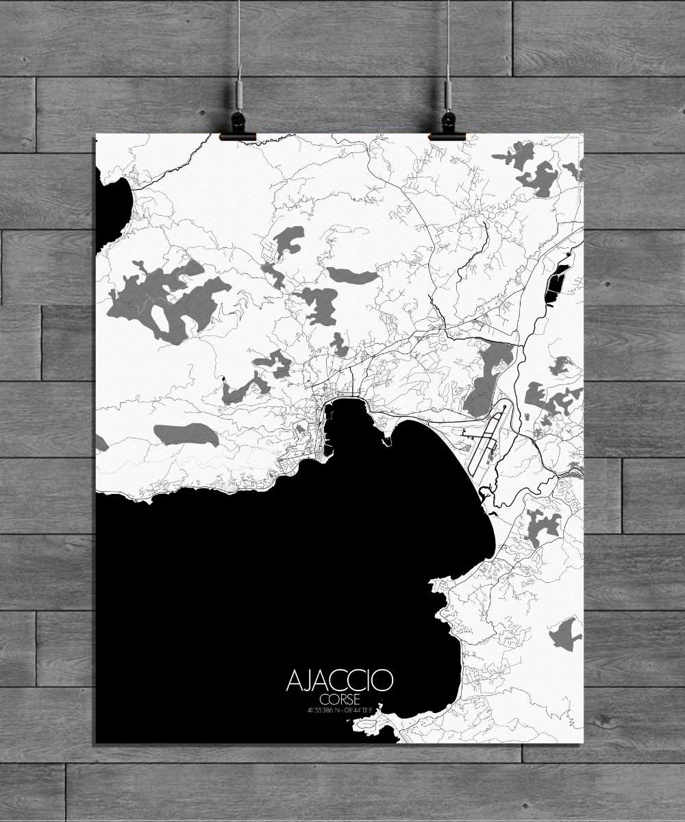 Mapospheres Ajaccio Black and White full page design poster city map