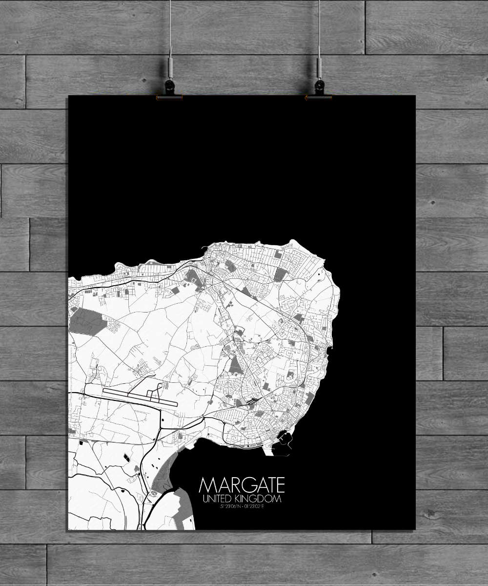 Mapospheres Margate Black and White full page design poster affiche city map