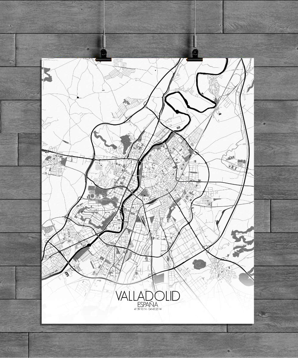 Mapospheres Valladolid Black and White full page design poster affiche city map