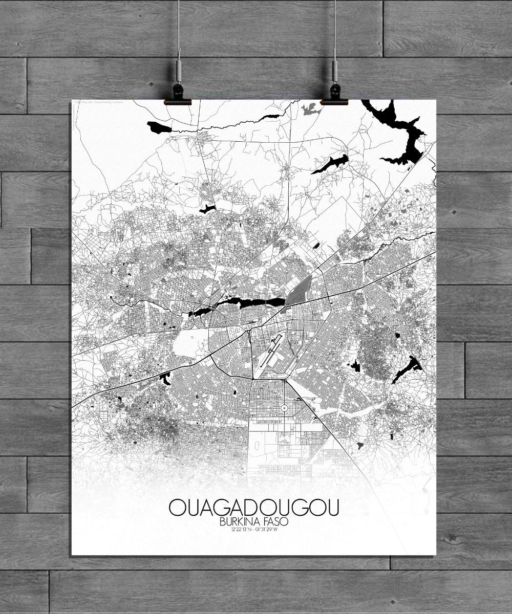 Mapospheres Ouagadougou Black and White full page design poster city map
