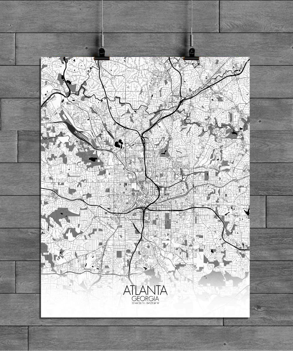 Mapospheres Atlanta Georgia Black and White full page design poster city map