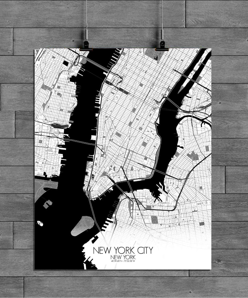 Mapospheres New York Black and White full page design poster affiche city map