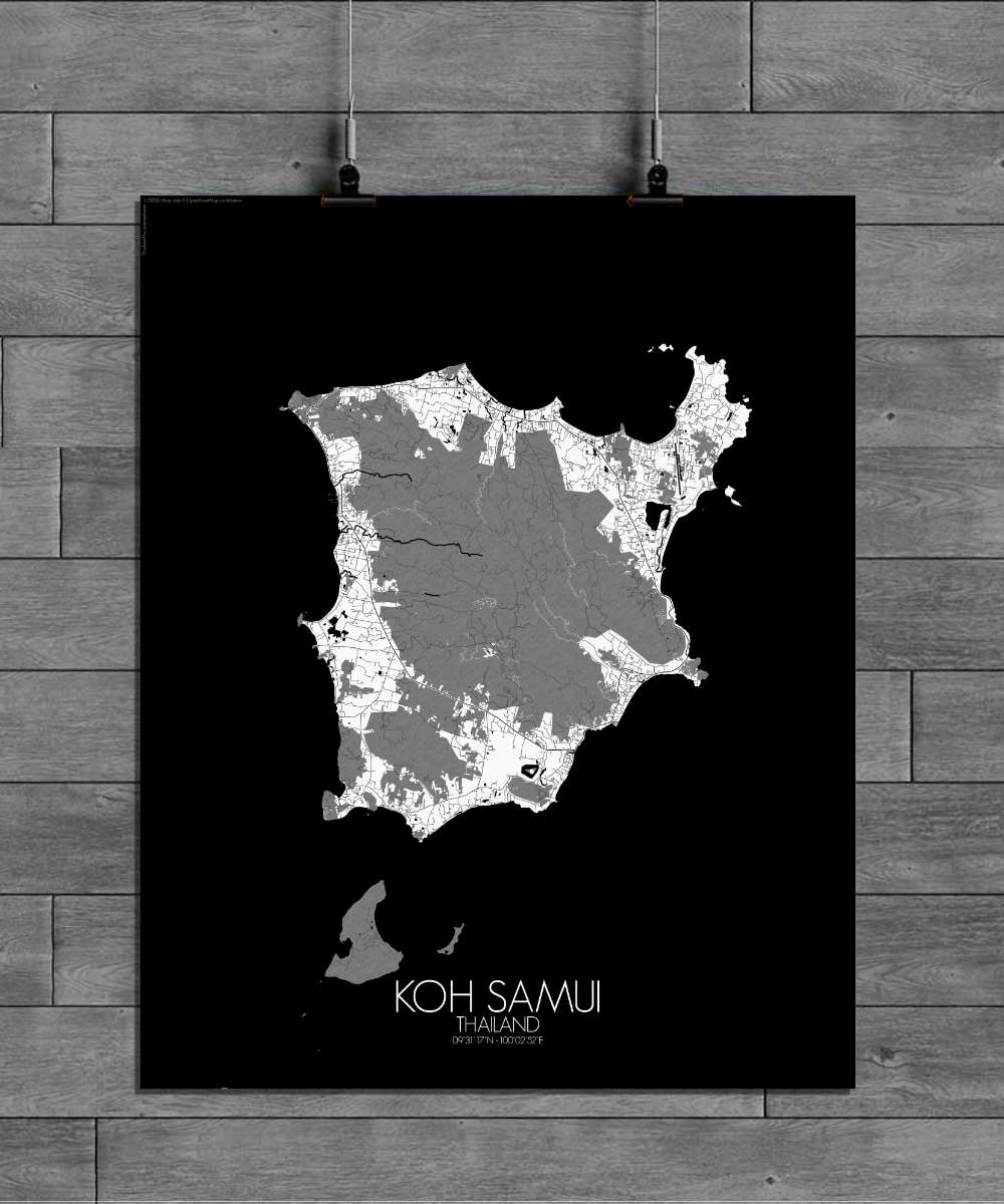 Mapospheres Koh Samui Black and White full page design poster city map