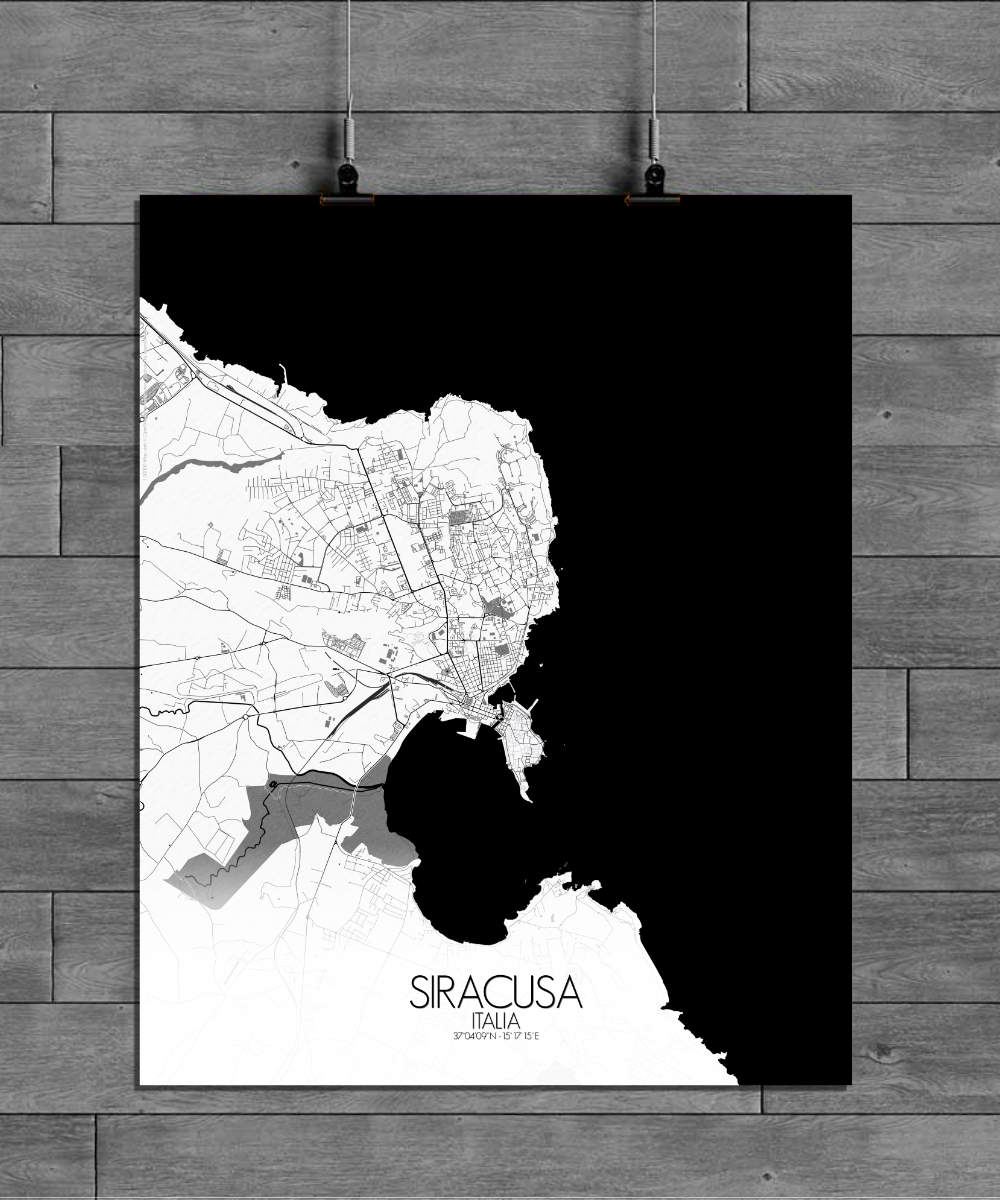 Mapospheres Syracuse Black and White full page design poster affiche city map