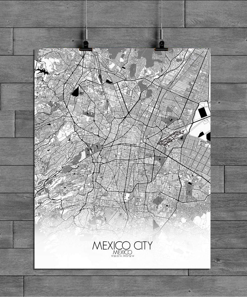 Mapospheres Mexico City Black and White full page design poster affiche city map