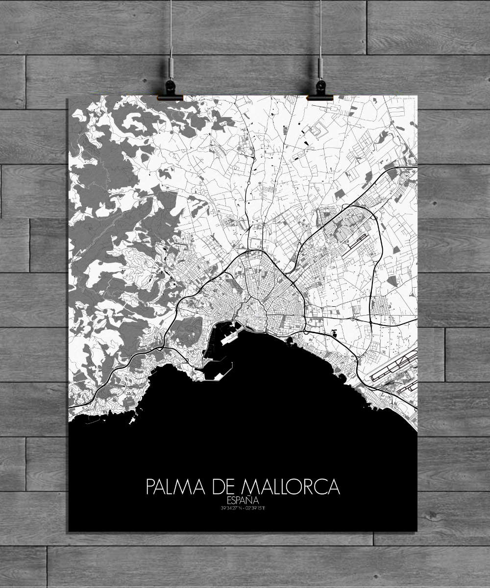 Mapospheres Palma Black and White full page design poster affiche city map