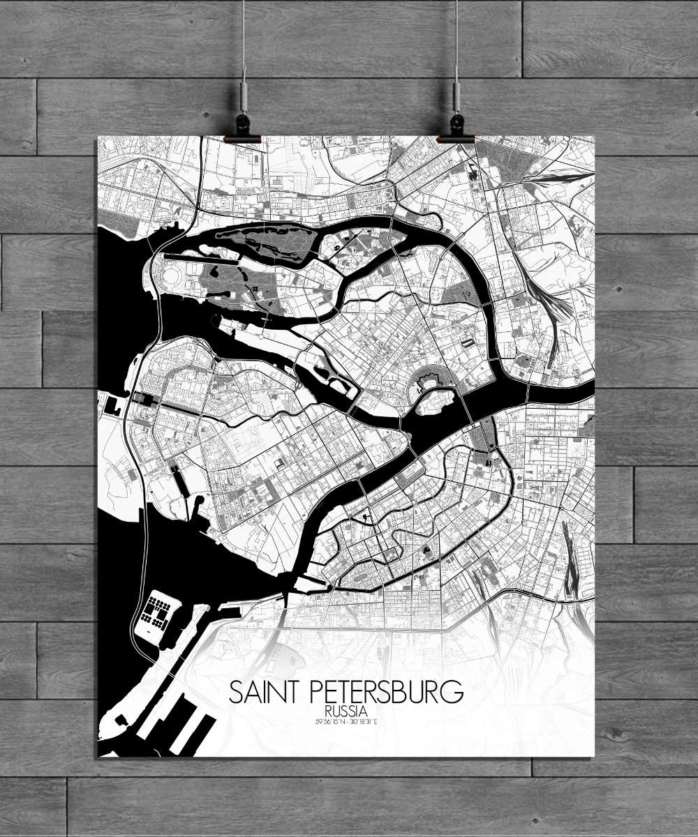 Mapospheres Saint Petersburg Black and White full page design poster city map
