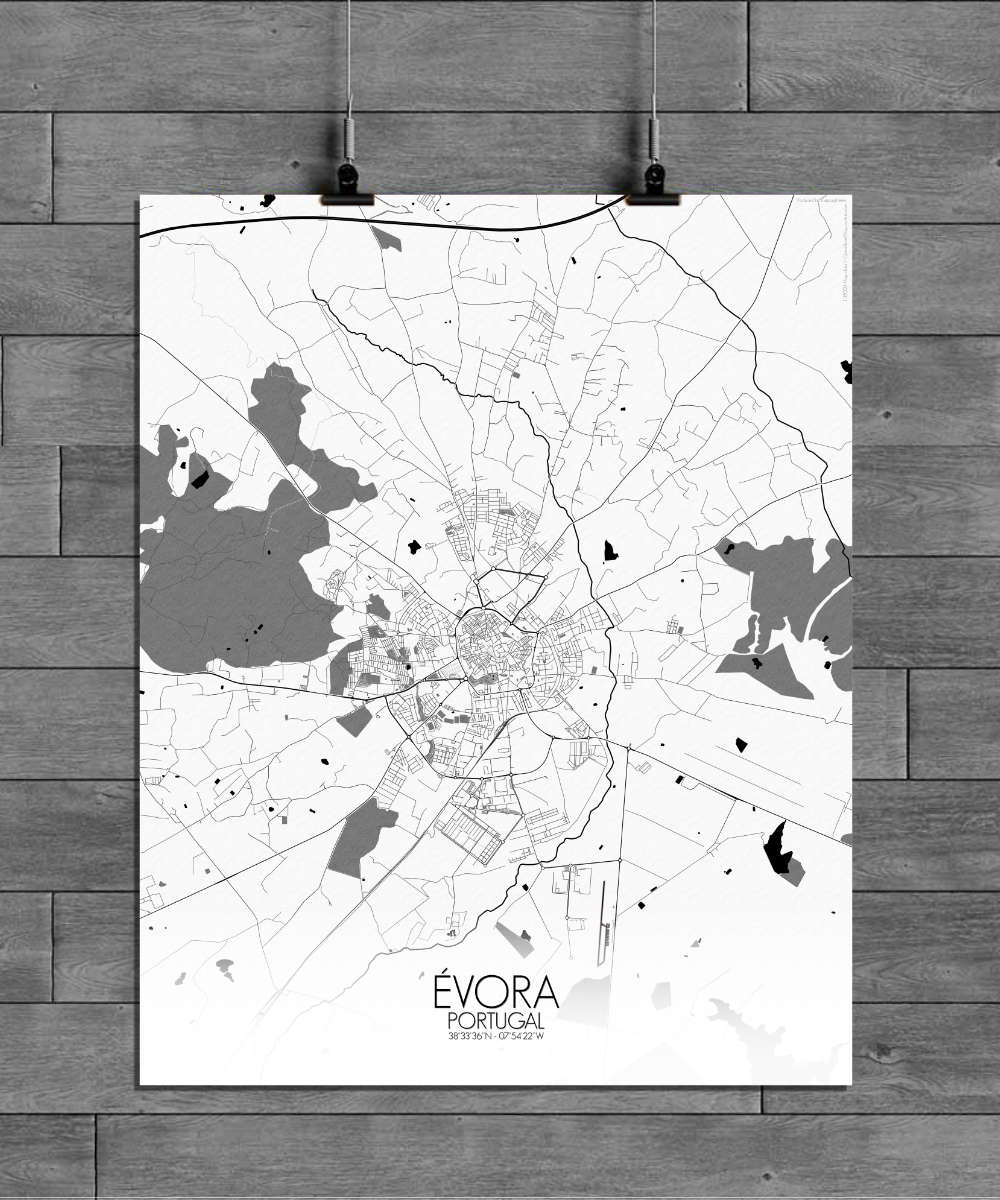 Mapospheres Evora Black and White full page design poster city map