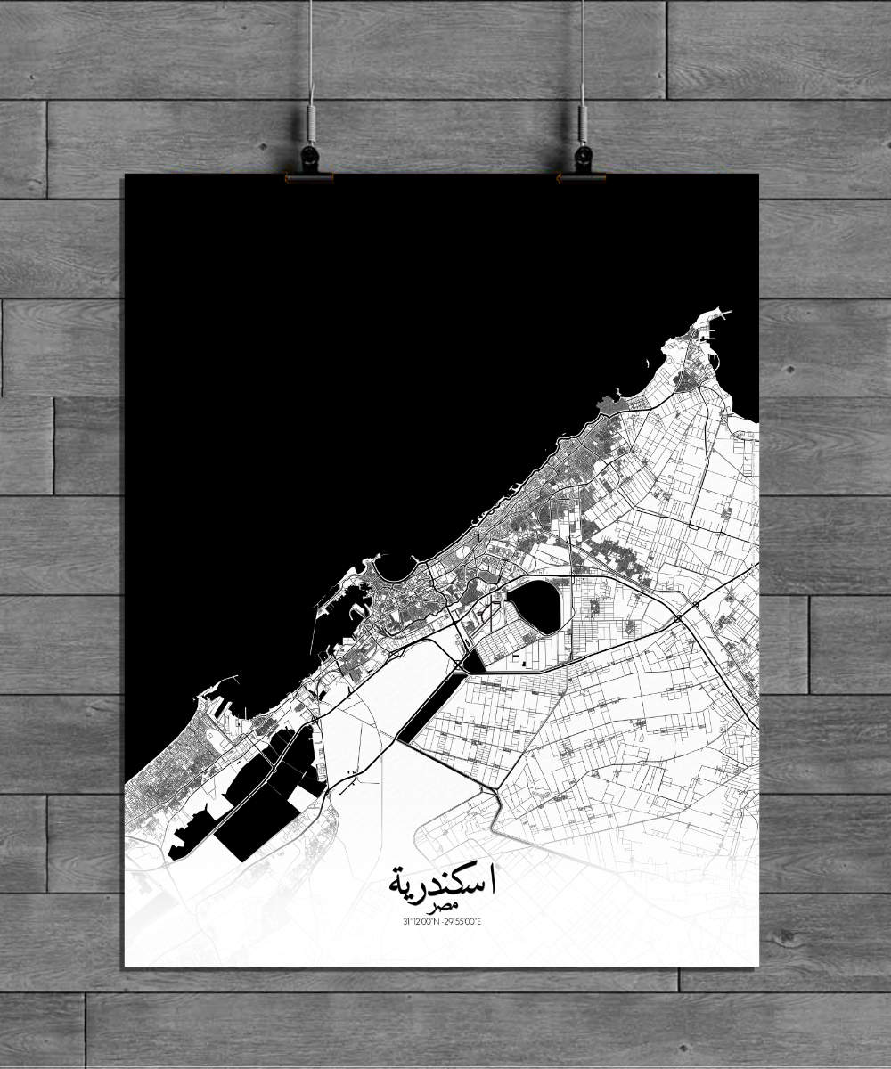 Mapospheres Alexandria Black and White full page design poster city map