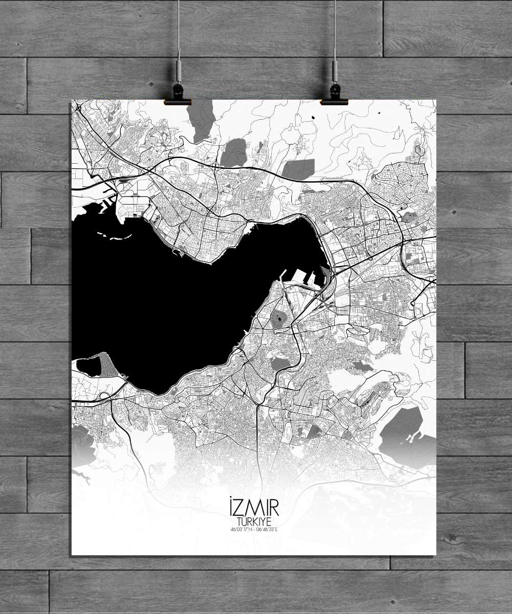 Mapospheres Izmir Black and White full page design poster city map