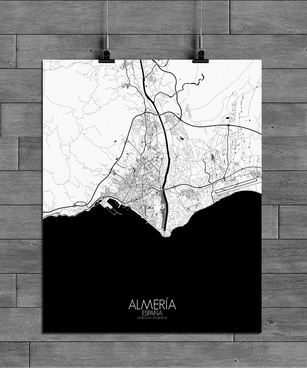 Mapospheres Almeria Black and White full page design poster affiche city map