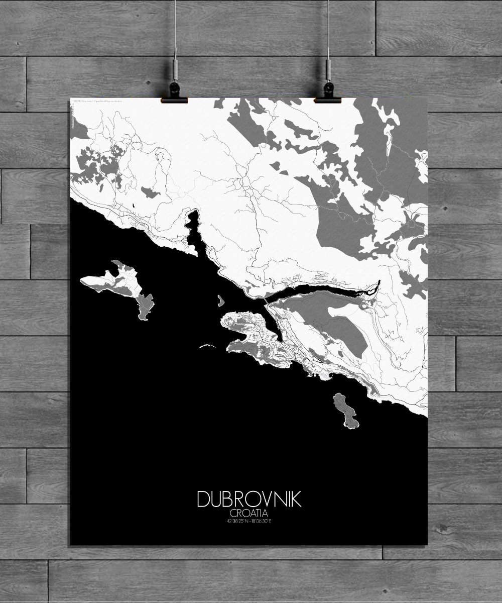 Mapospheres Dubrovnik Black and White full page design poster city map