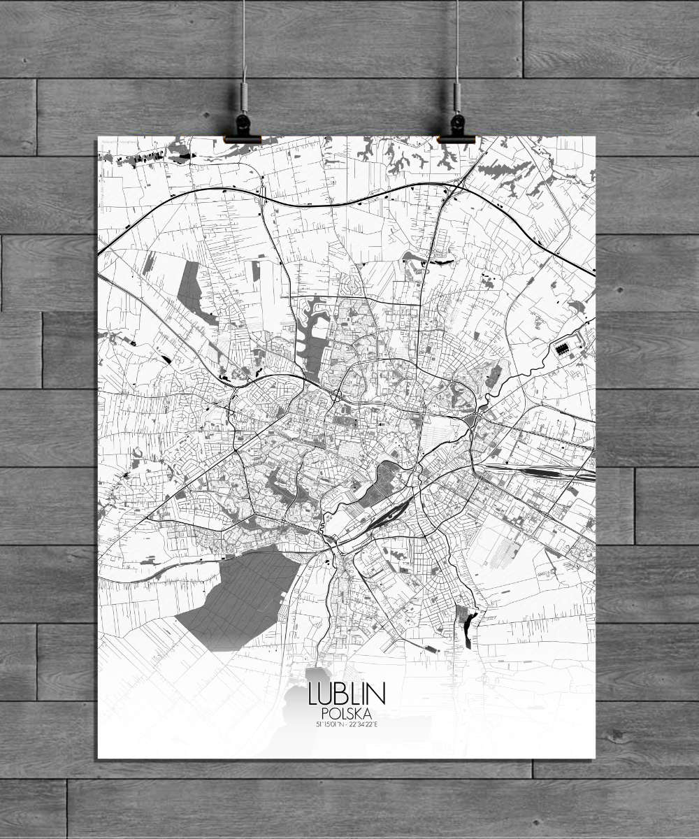Mapospheres Lublin Black and White full page design poster city map