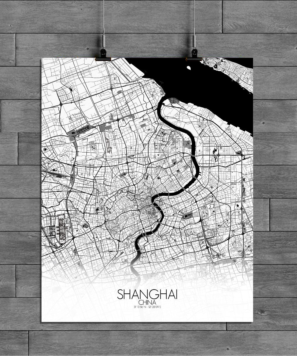 Mapospheres Shanghai Black and White full page design poster city map