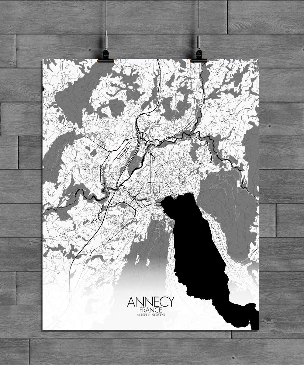 Mapospheres Annecy Black and White full page design poster city map