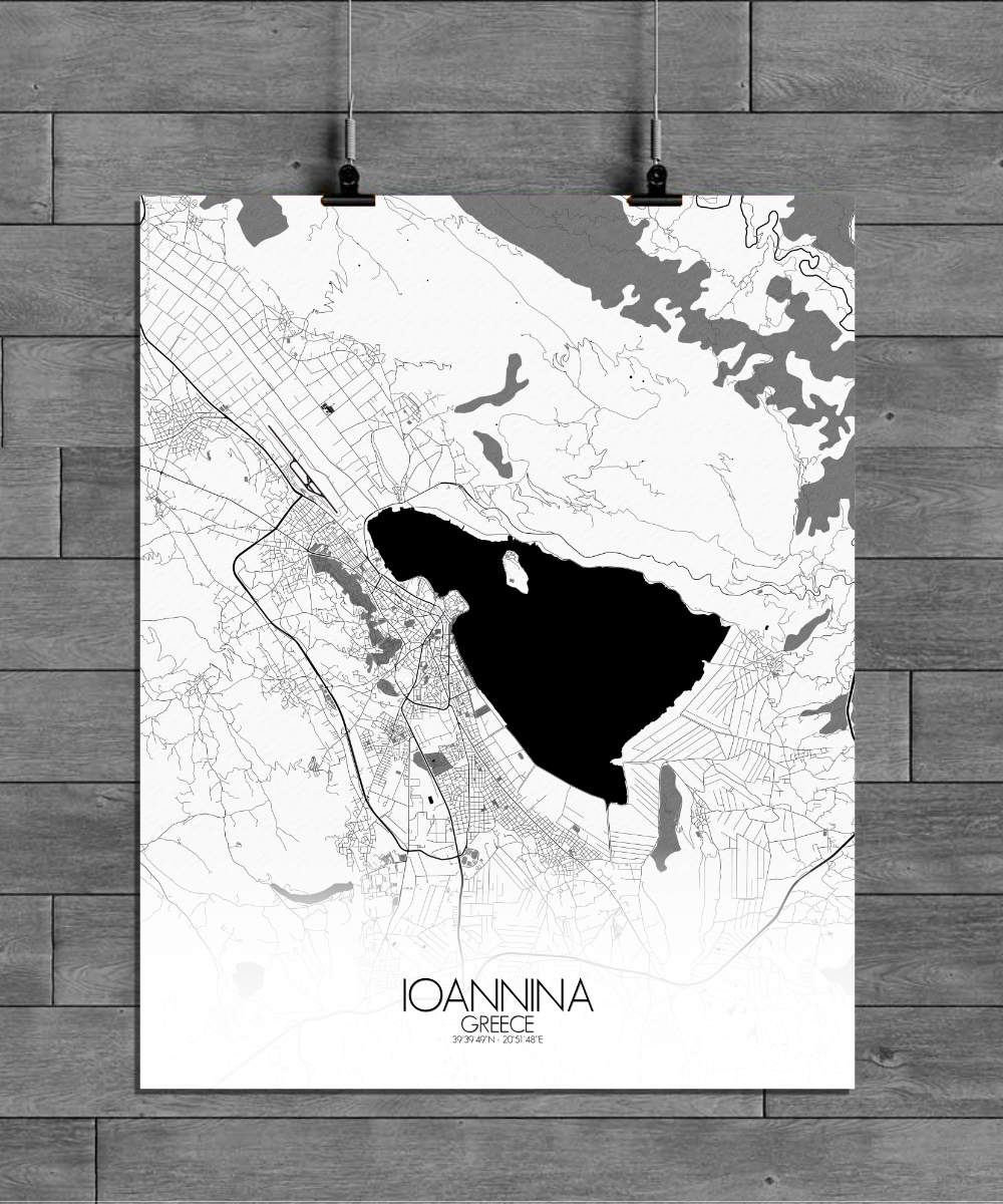 Mapospheres Ioannina Black and White full page design poster city map