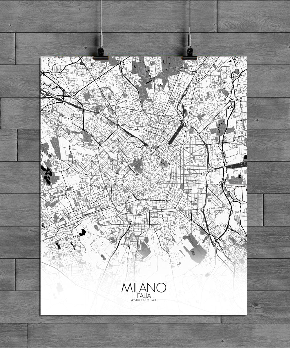 Mapospheres Milan Black and White full page design poster city map