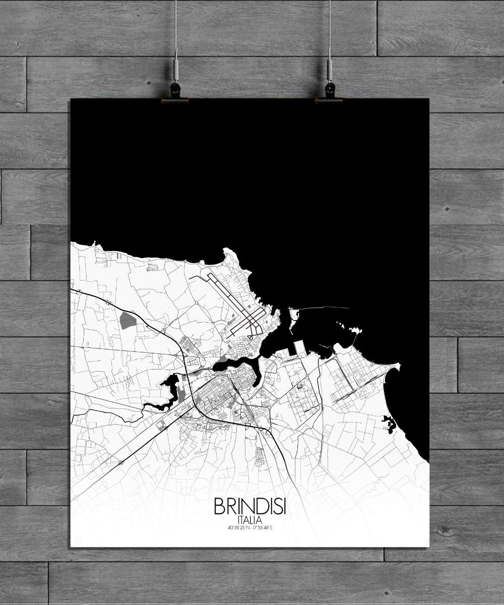 Mapospheres Brindisi Black and White full page design poster city map
