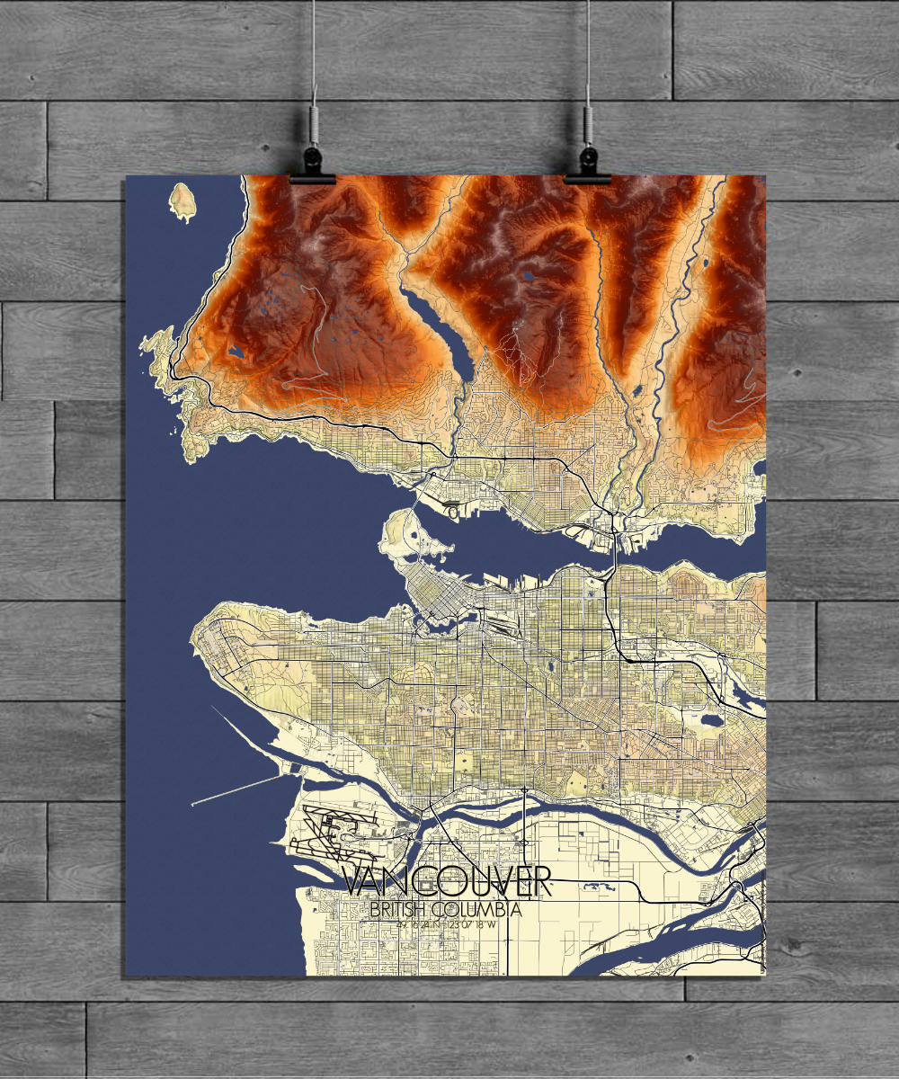 Mapospheres Vancouver full page design poster elevation map