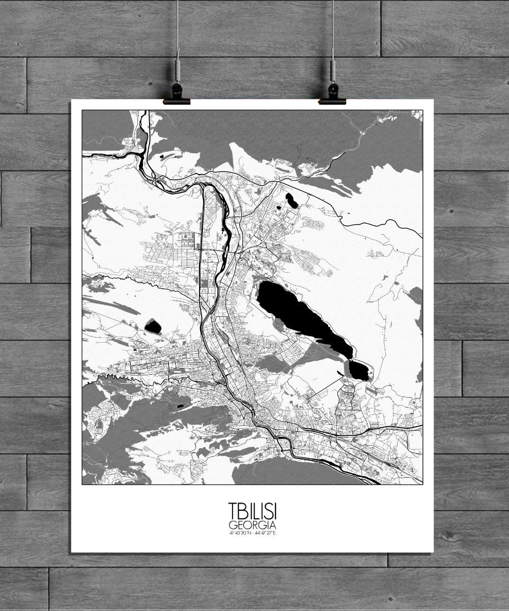 Mapospheres Tbilisi Black and White full page design poster affiche city map