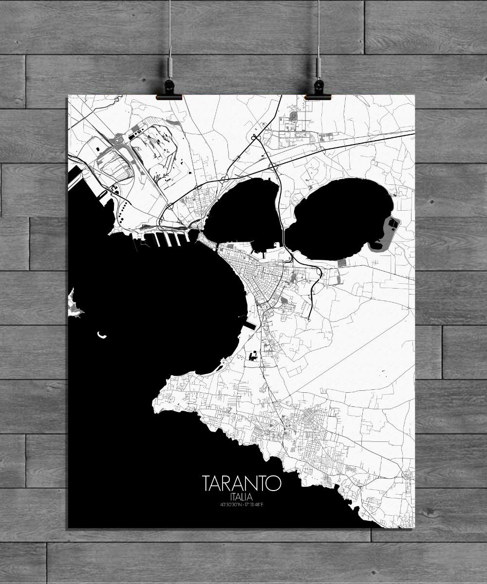 Mapospheres Taranto Black and White full page design poster city map