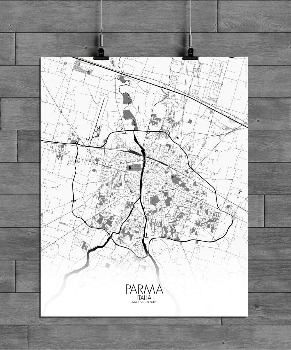 Mapospheres Parma Black and White full page design poster affiche city map