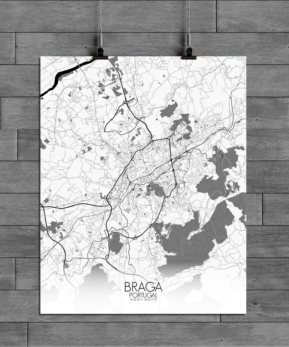 Mapospheres Braga Black and White full page design poster city map