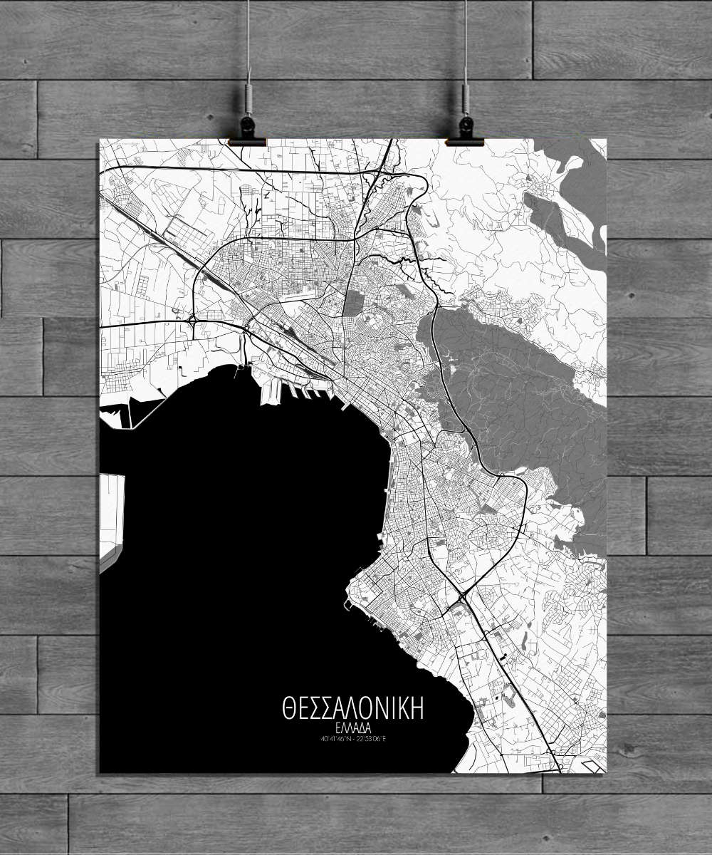 Mapospheres Thessaloniki Black and White full page design poster city map