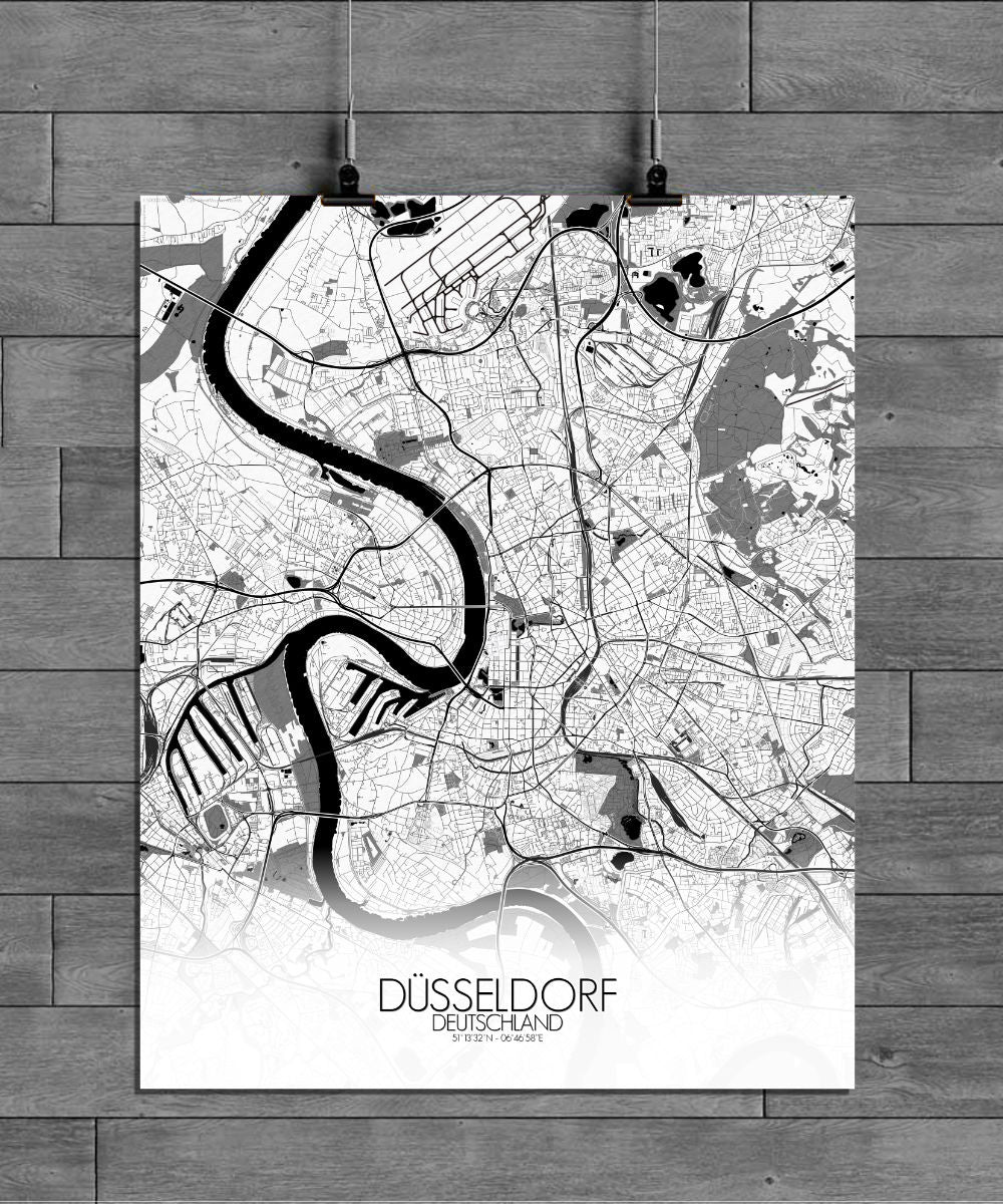 Mapospheres Dusseldorf Black and White full page design poster city map