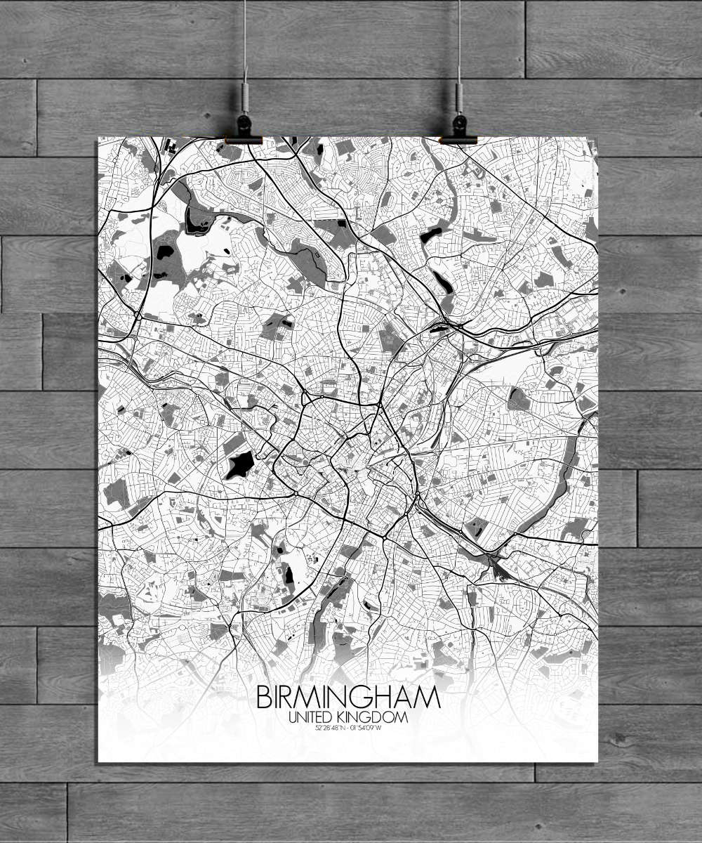 Mapospheres Birmingham Black and White full page design poster city map