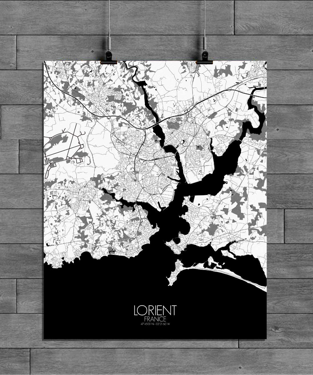 Mapospheres Lorient Black and White full page design poster city map