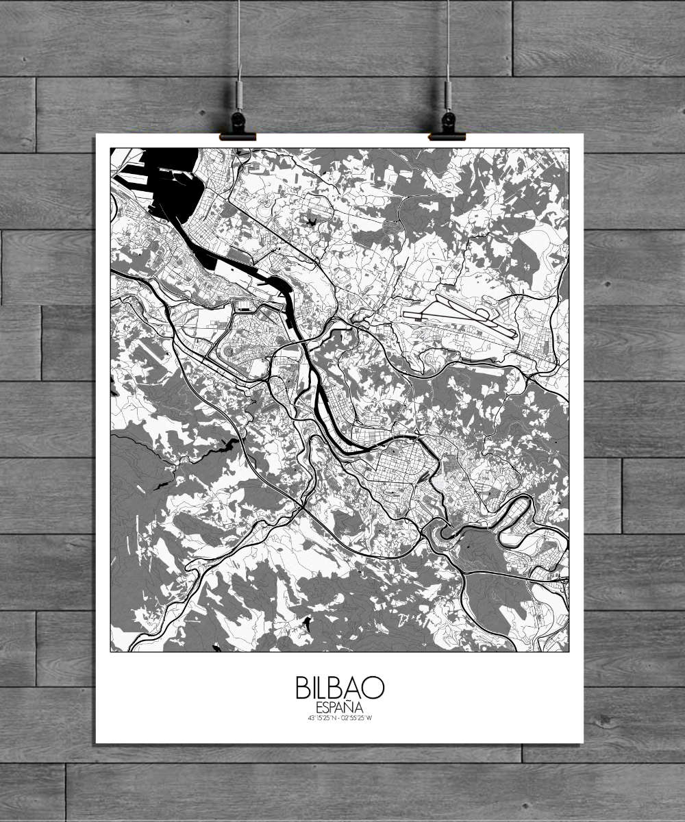 Mapospheres Bilbao Black and White full page design poster affiche city map
