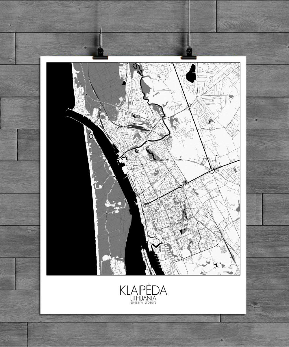 Mapospheres Klaipeda Black and White full page design poster city map