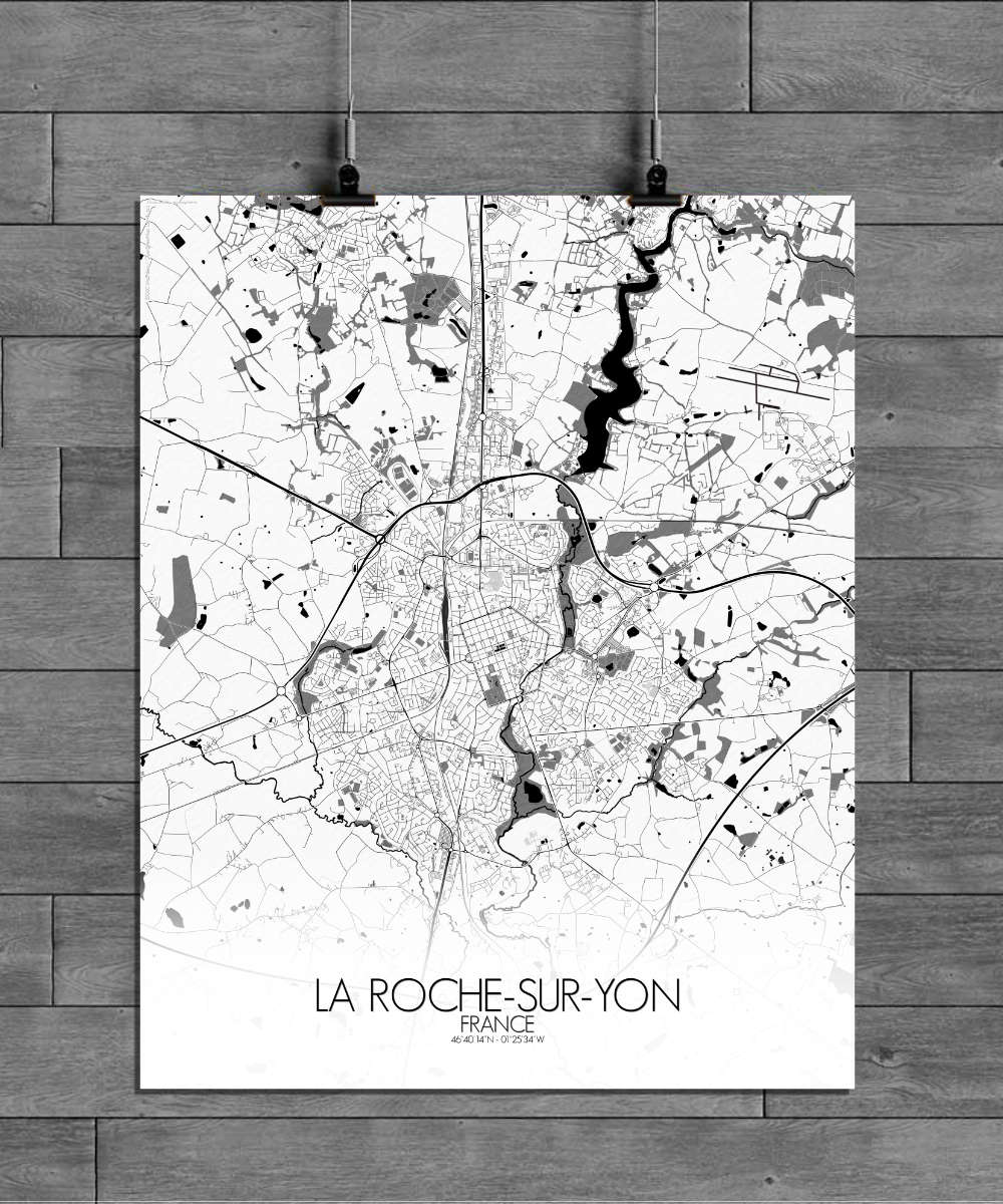 Mapospheres La Roche sur Yon Black and White full page design poster city map