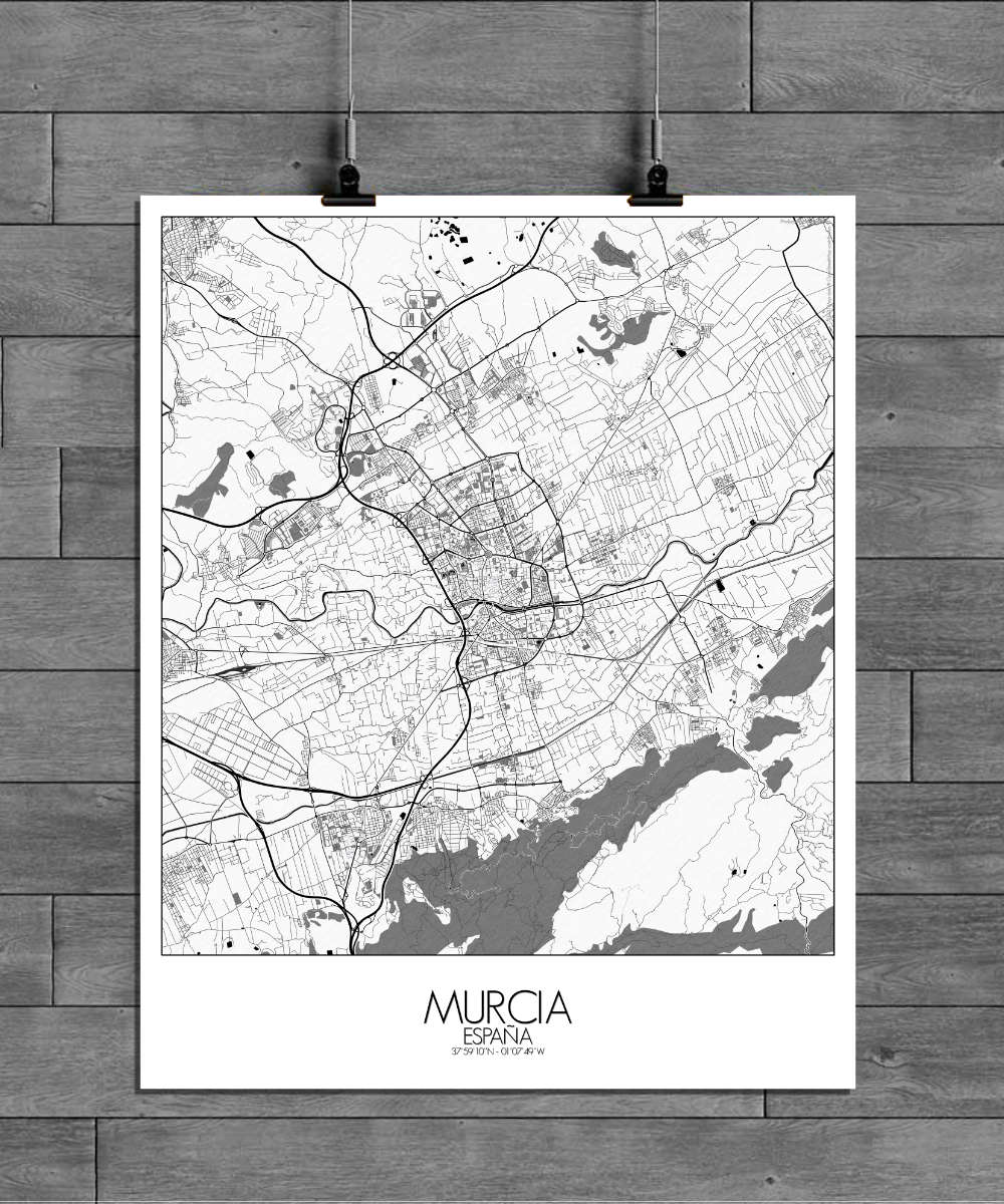 Mapospheres Murcia Black and White full page design poster affiche city map