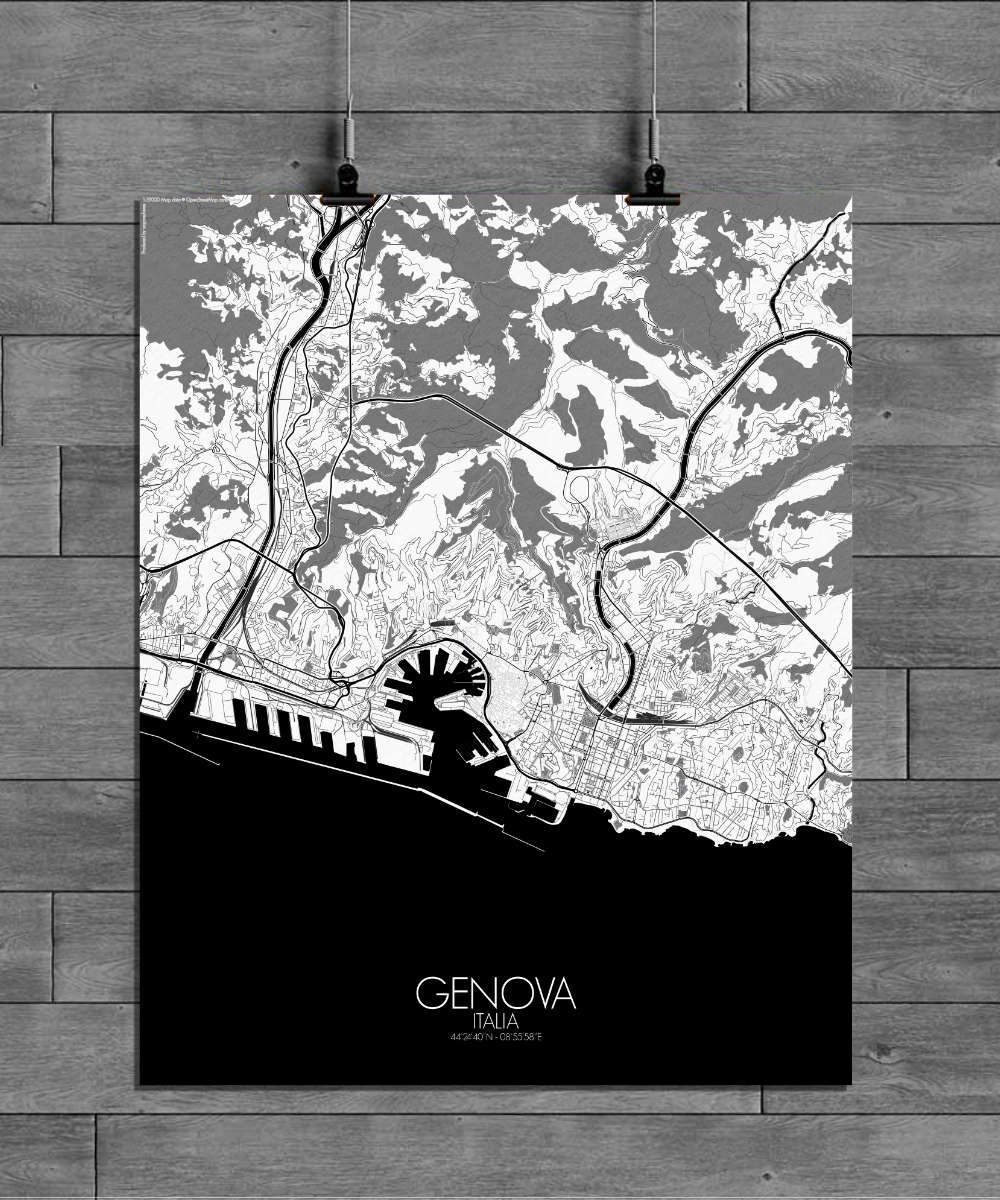 Mapospheres Genoa Black and White full page design poster city map
