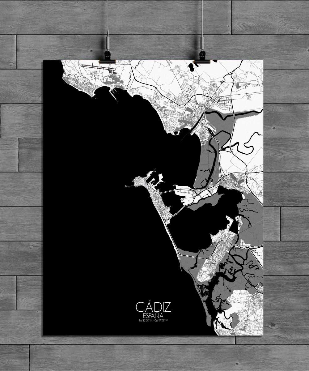 Mapospheres Cadiz Black and White full page design poster city map
