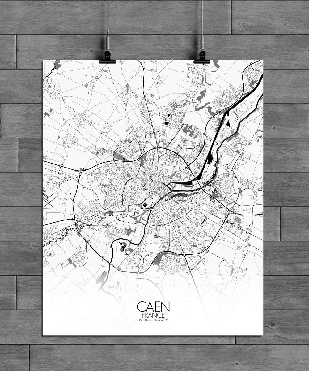 Mapospheres Caen Black and White full page design poster city map