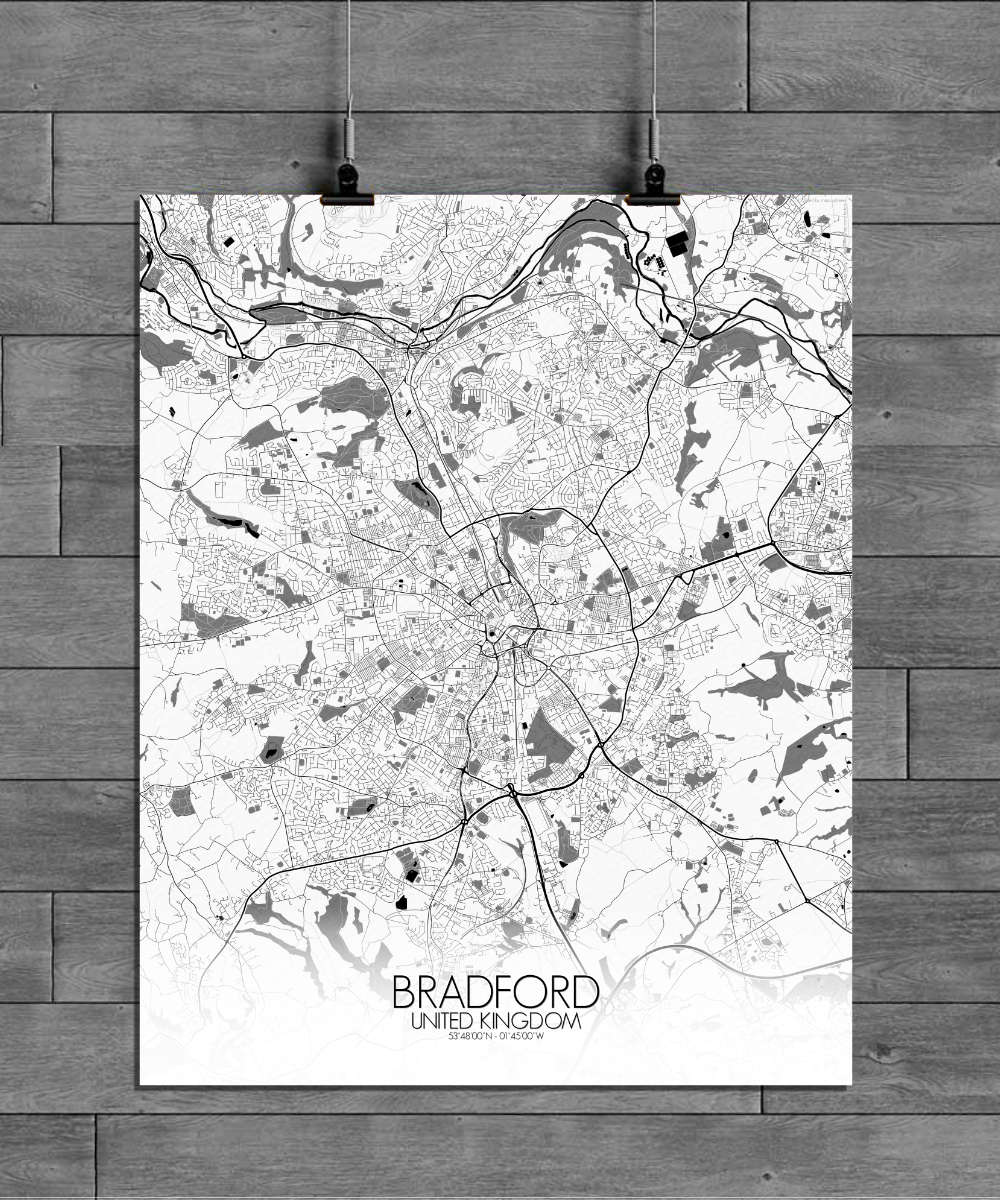 Mapospheres Bradford Black and White full page design poster city map