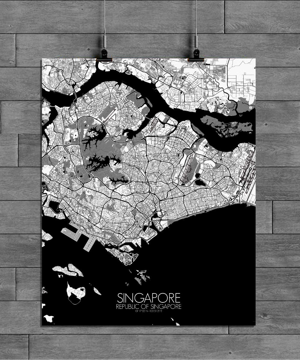 Mapospheres Siingapore Black and White full page design poster city map