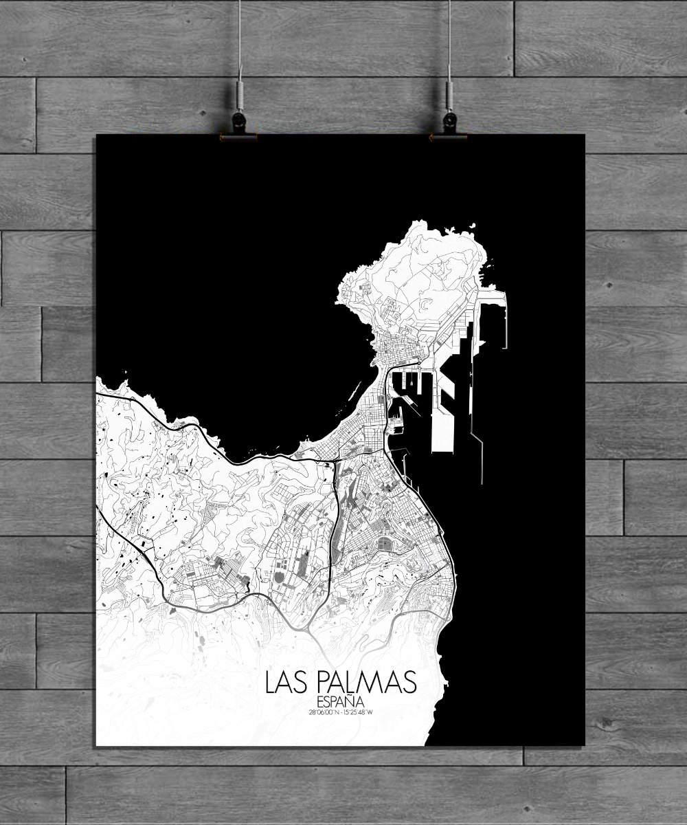Mapospheres Las Palmas Black and White full page design poster affiche city map