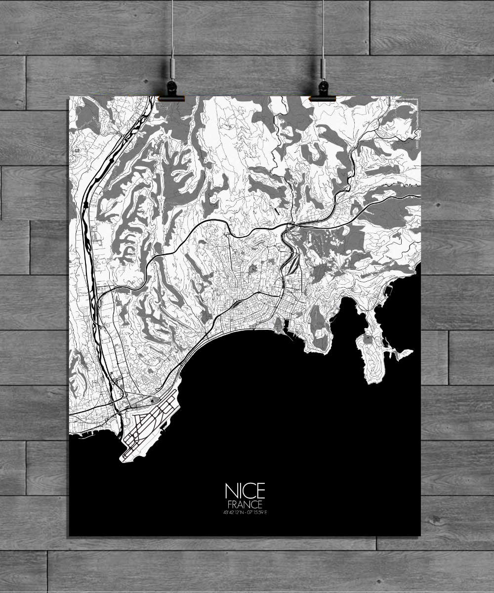 Mapospheres Nice Black and White full page design poster city map