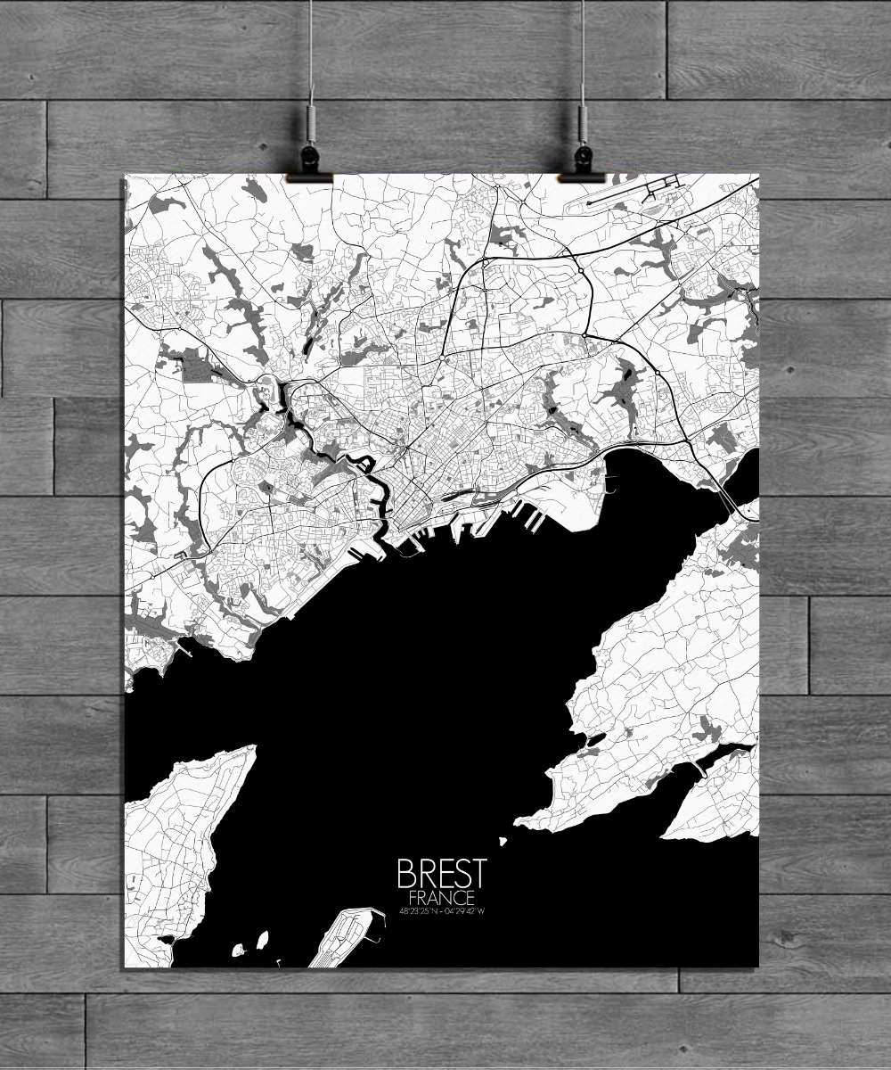 Mapospheres Brest Black and White full page design paper city map
