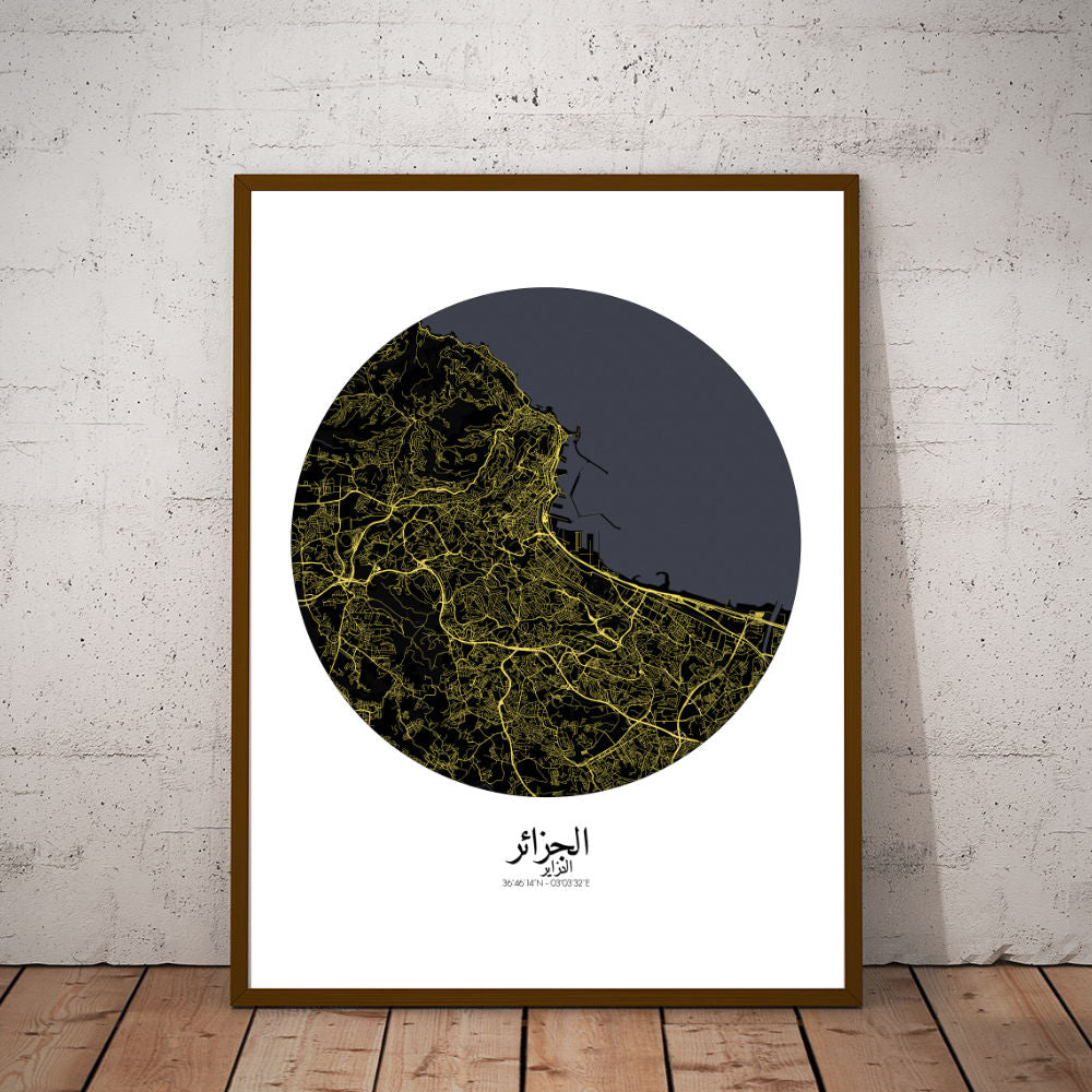 Mapospheres Algiers Night round shape design canvas city map