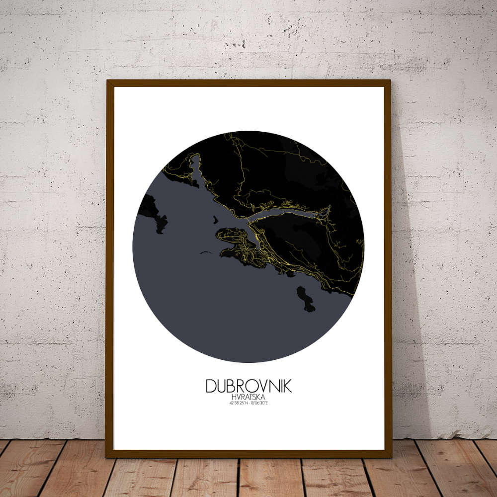 Mapospheres Dubrovnik Night round shape design poster city map