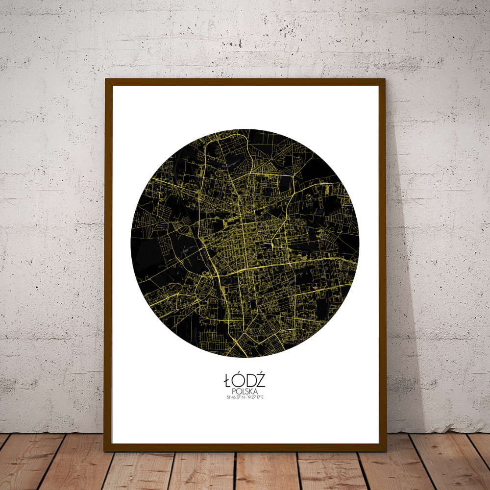 Mapospheres Lodz Night round shape design poster city map